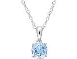 1.00 Carat (ctw) Blue Topaz Solitaire Round Pendant Necklace in Sterling Silver with Chain